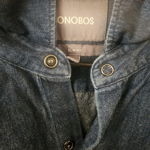 Bonobos Slim Fit 100% Cotton Navy Casual Snap Button-down Shirt Womens Large - Picture 4 of 9